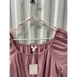 LC Lauren Conrad Knit Smocked WaistTop 651 Baby Rose /Shimmer Gray Stripes L